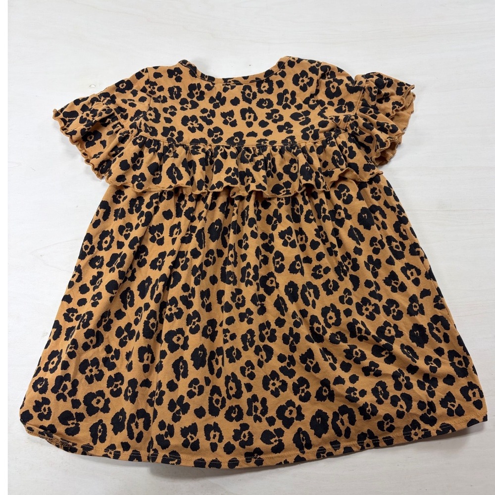 Tucker + Tate Girls Leopard Print Ruffle Flutter Sleeve Dress Tan Black Size 4